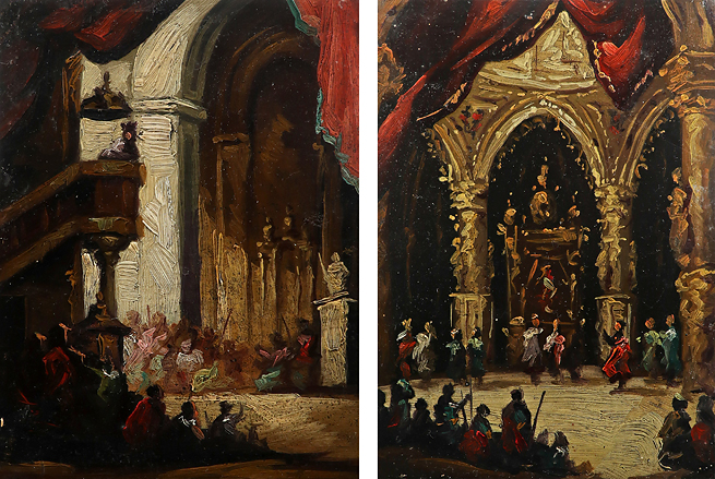 Two Miniature Cathedral Interior Paintings, Oil on Copper 