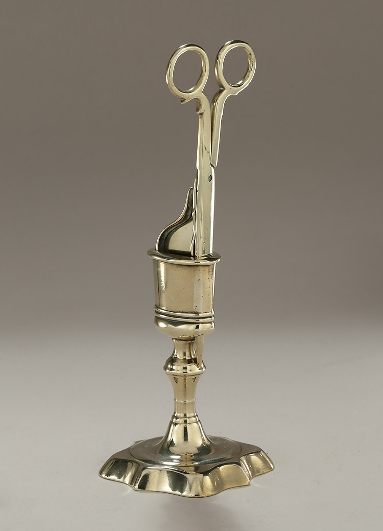 George I / II Cast Brass Snuffer & Upright (Pedestal) Stand, England, 1720-45