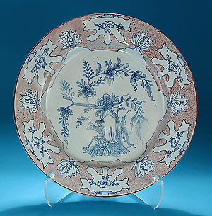 English Delft Manganese and Blue Woolsack Charger, 14-1/8" Diameter