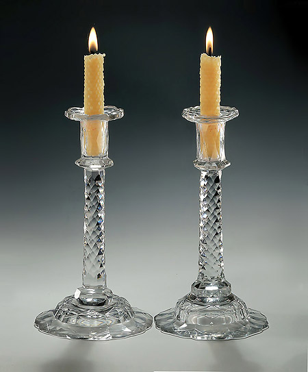Pair George III Flat-Cut Glass Candlesticks, c1760-70, 10.5" High