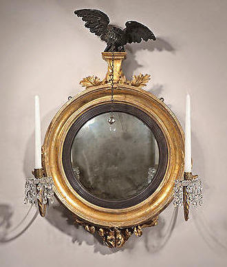 Fine Regency Ebonized & Giltwood Diminutive Convex Girandole Mirror, c1810