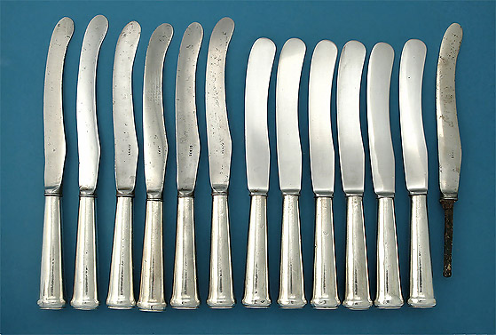 Set 12 Charles II Silver Puritan Knives