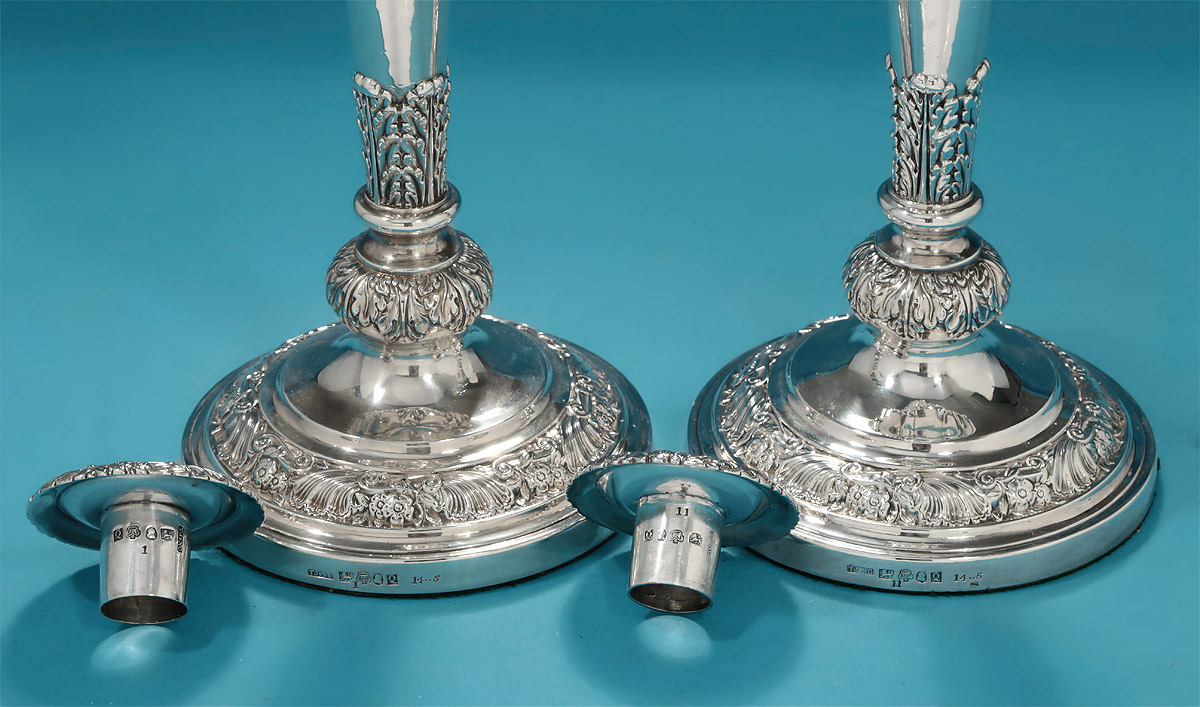 Good Set of Four George IV Neoclassical Silver Candlesticks, 1820, Creswick & Co. 