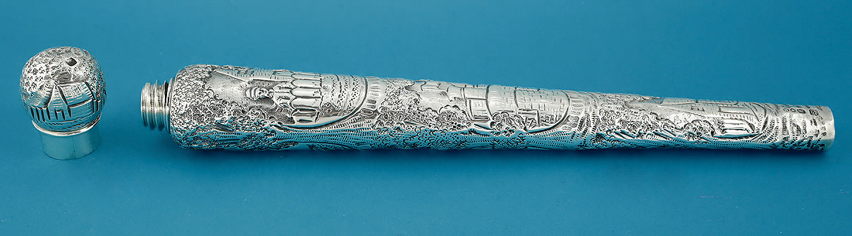 Victorian Elaborately Chased Silver Scent Flask, Rosenthal & Jacob, London, 1890