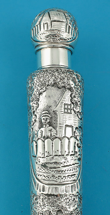 Victorian Elaborately Chased Silver Scent Flask, Rosenthal & Jacob, London, 1890, upper detail