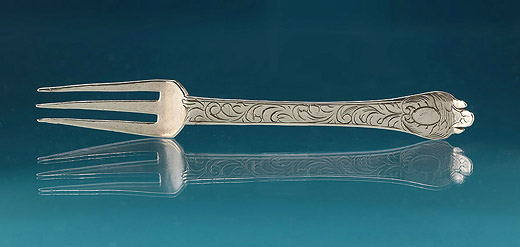 Rare William & Mary Silver Trefid Sweetmeat Fork, TN Crowned, England, c1690 
