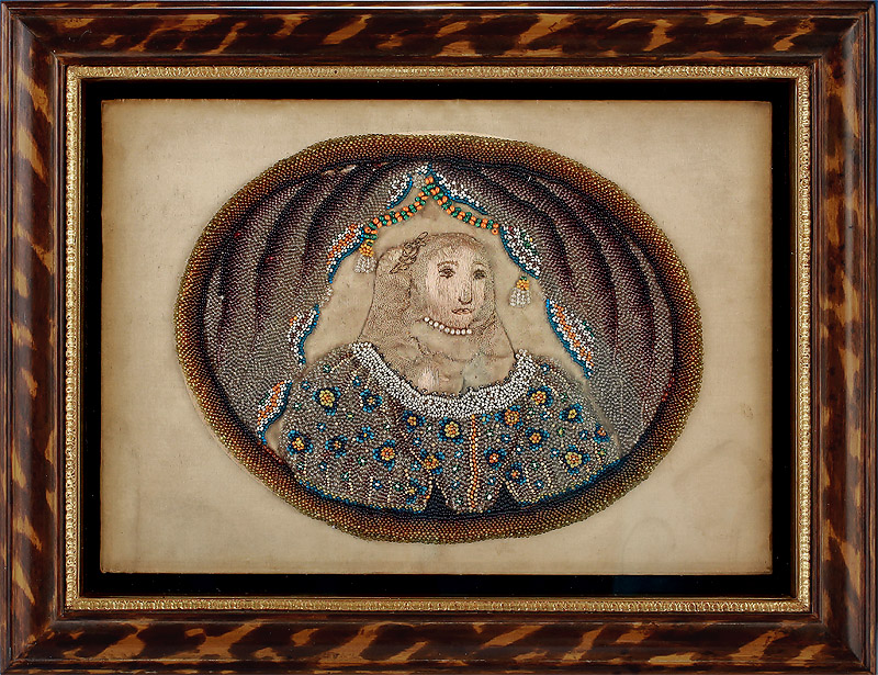 17th Century Beadwork & Stumpwork Portrait of a Lady, Framed