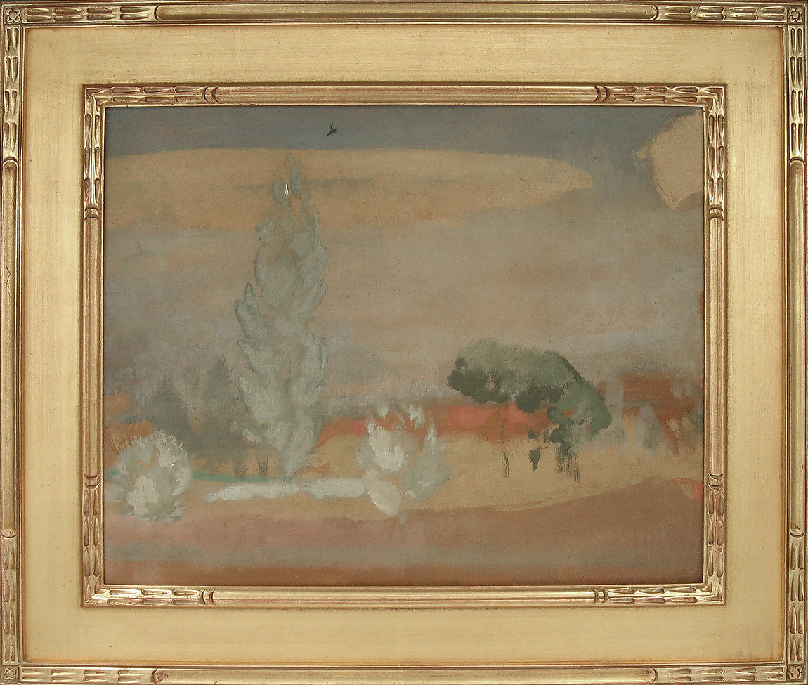 Arthur Bowen Davies, Paysage, Housed in 22K custom giltwood frame