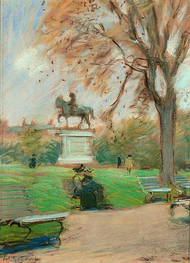 Arthur Clifton Goodwin, Sitting in the Park, Boston Commons, Pastel on Paper