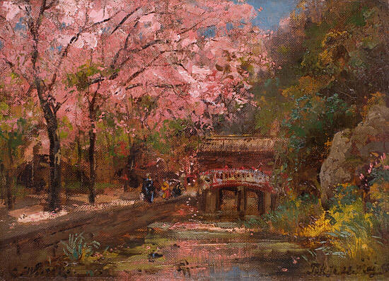 Carl Wuttke,Park in Tokoyo During the Cherry Blossoms, oil on canvas, 1898