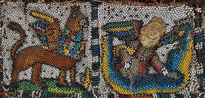 Charles I Beadwork & Stumpwork Panel detail  of beadwork