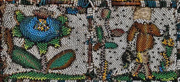 Charles I Beadwork & Stumpwork Panel, detail  of beadwork