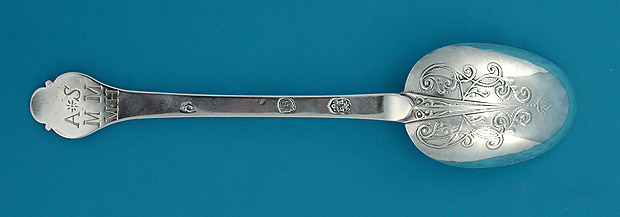 Charles II Silver Lace-Back Trefid Spoon. Edward Hulse. London 1681