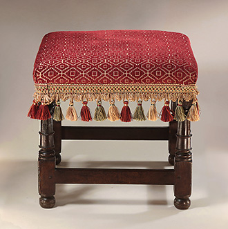 Charles II Upholstered Oak Stool,  England, c1660. Provenance : Doughton Manor, Cotswold District