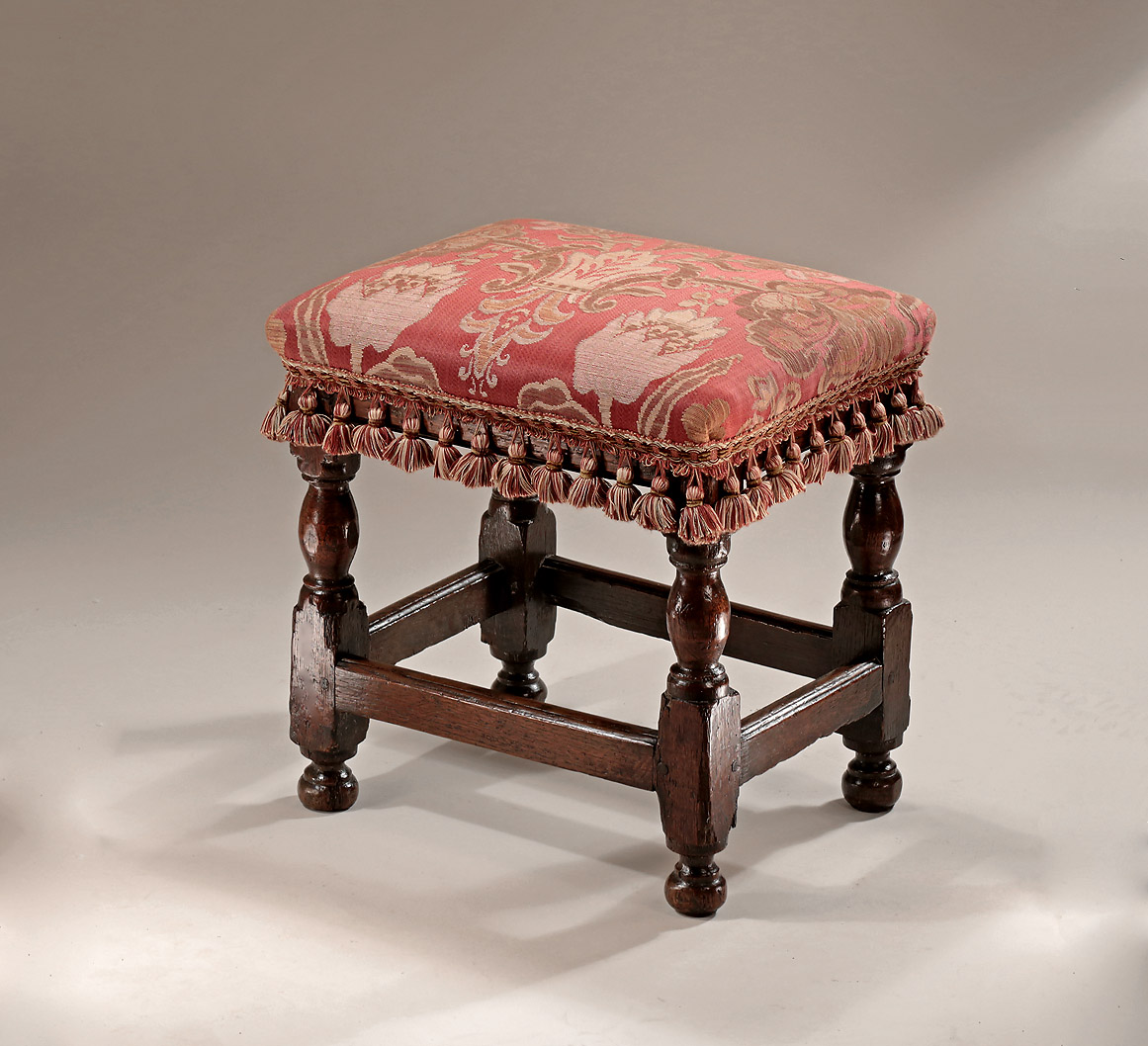 Charles II Upholstered Oak Stool, c1670