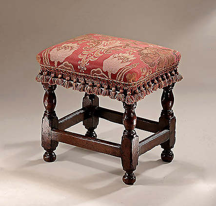 Charles II Upholstered Oak Stool, England, c1670