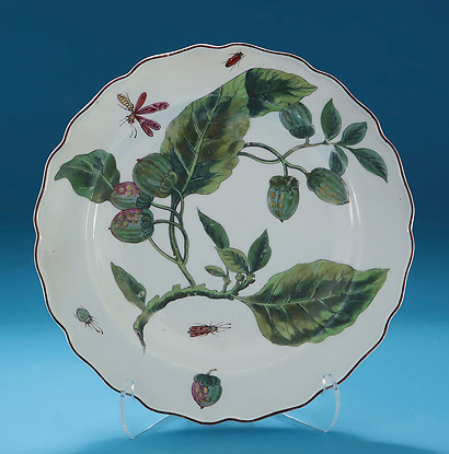 Chelsea Brown Anchor 'Hans Sloane' Plate, Loganberry Leaves & Fruits, London, c1756