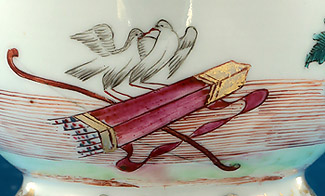 Valentine Pattern Two Kissing Doves atop a Cupid's Bow & Quiver of Arrows
