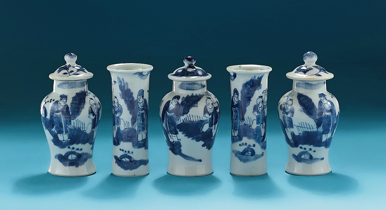 Jiaquing / Daoguang Miniature Blue & White Porcelain Garniture, China, c1800-1830 