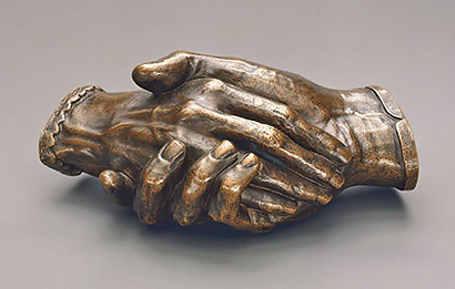 "The Clasped Hands of Robert and Elizabeth Barrett Browning", A Bronze Sculpture, Harriet Hosmer, 1853, Metropolitan Museum. 