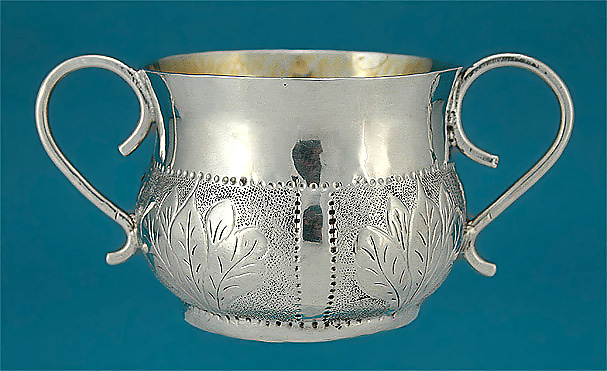 Commonwealth or Charles II Miniature Silver Porringer, Marked IG
