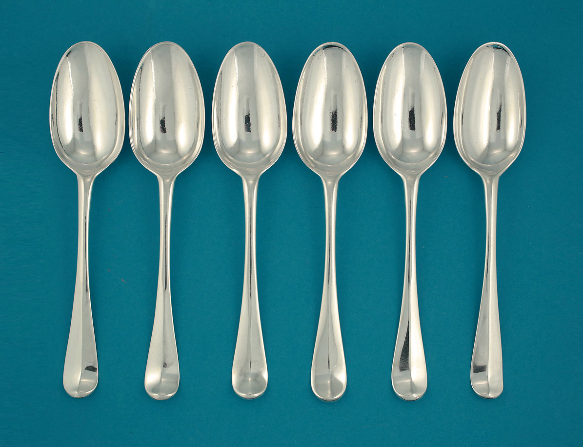 Rare Set 6 Paul De Lamerie Silver Dessert Spoons, c1720