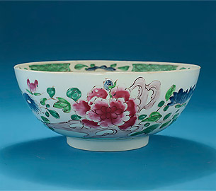 Rare Early Bow Famille Rose Large Punch Bowl, England, c1753