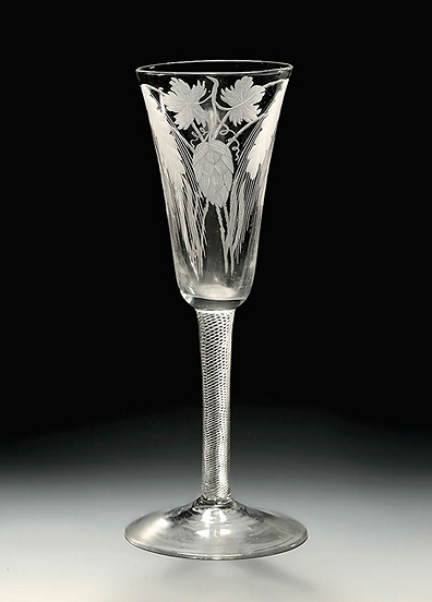 George II / III Engraved Airtwist Stem Ale Glass, England, Mid-18th Century 