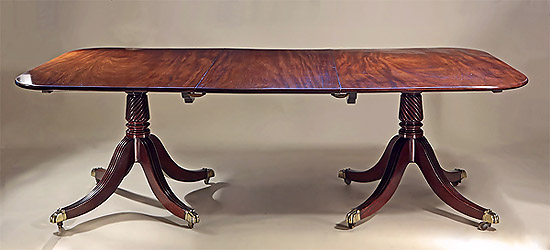Fine George III Cuban Mahogany Two-Pedestal Dining Table, England, c1800, with three leaves