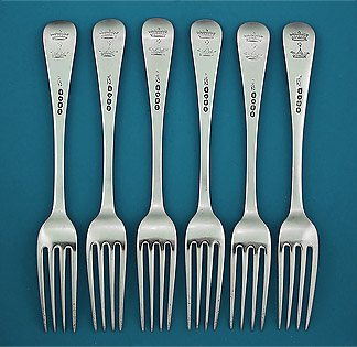 Fine Set of 6 George IV Silver Table Forks, Chawner, crested for the 4th Viscount Midleton