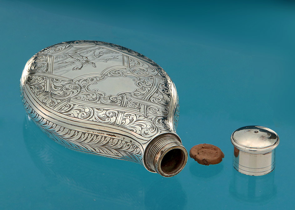 Fine Victorian Engraved Silver Hip Flask, Simeon Greenberg, Birmingham,1860 
