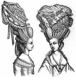 The " commode " coiffure is the English counterpart of the French Loge d'Opera and other monstrosities. So high was it worn, that fashionable ladies were obliged, in travelling, to lean out of their coaches.