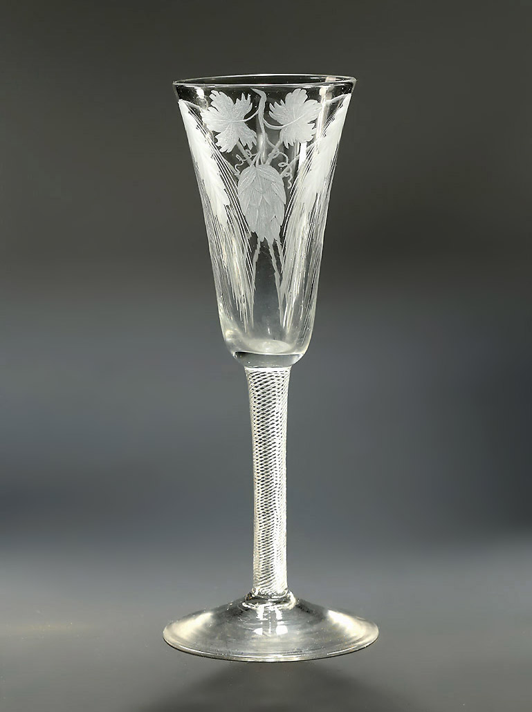 George II / III Engraved Airtwist Stem Ale Glass, England, mid-18th century 