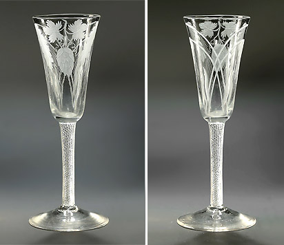 George II / III Engraved Airtwist Stem Ale Glass, mid 18c