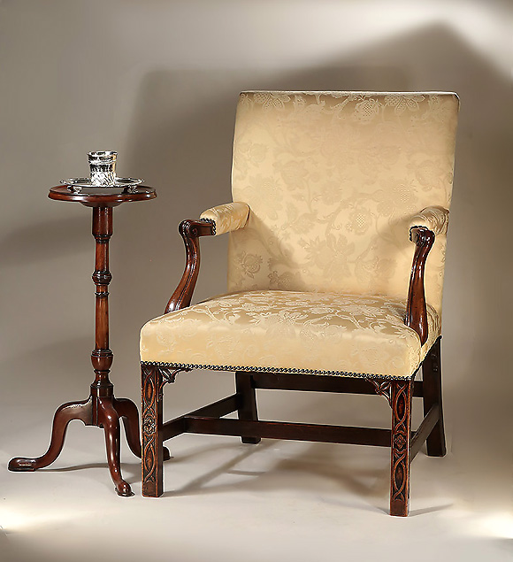 George III Mahogany Framed Library Open Armchair, England c1770, with Fretwork Legs