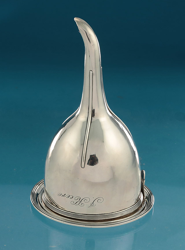 GEORGE III SILVER 2-PART WINE FUNNEL. Abstinando King & GEORGE III SILVER FUNNEL STAND, Wallis & Hayne, 1800-10 
