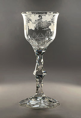 George III Face-Cut Engraved Wine Glass, 6-Petal Cut Foot, England, c1775 