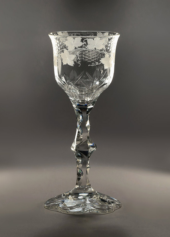 George III Facet Cut Engraved Wine with 6-Petal Cut Foot, England, c1770-80