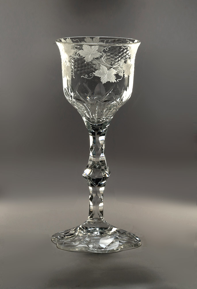 George III Facet Cut Engraved Wine with 6-Petal Cut Foot, England, c1770-80