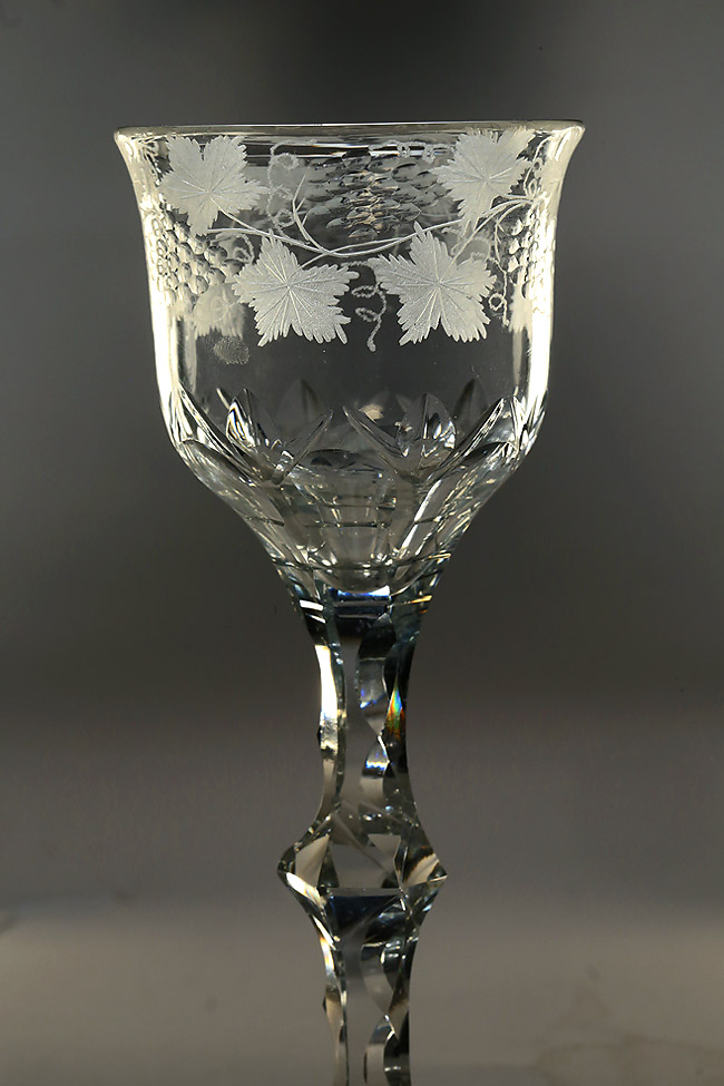 George III Facet Cut Engraved Wine with 6-Petal Cut Foot, England, c1770-80