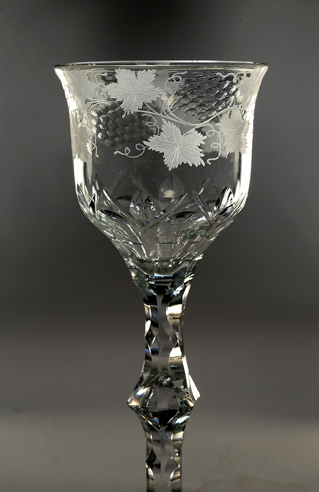 George III Facet Cut Engraved Wine with 6-Petal Cut Foot, England, c1770-80