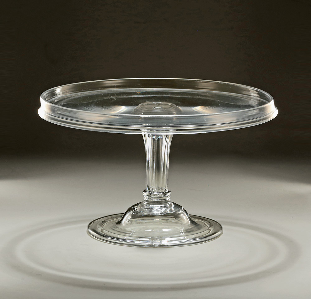 George III Glass Tazza, Mid-late 18c, Teared Moulded Pedestal Stem, 8.75" Wide