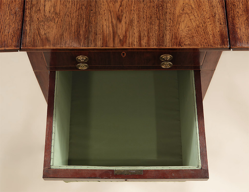 Fine George III Inlaid Rosewood Work & Writing Table, Work Drawer Interior