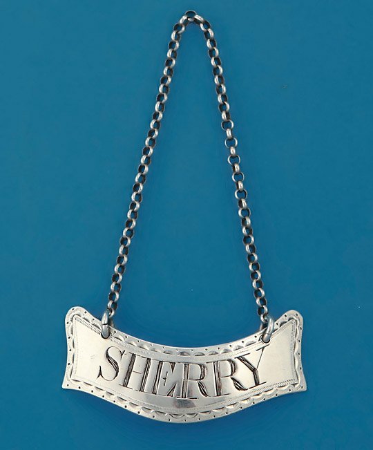 George III Irish Silver Bottle Ticket, Benjamin Tait, c1790, Banner Form, Sherry