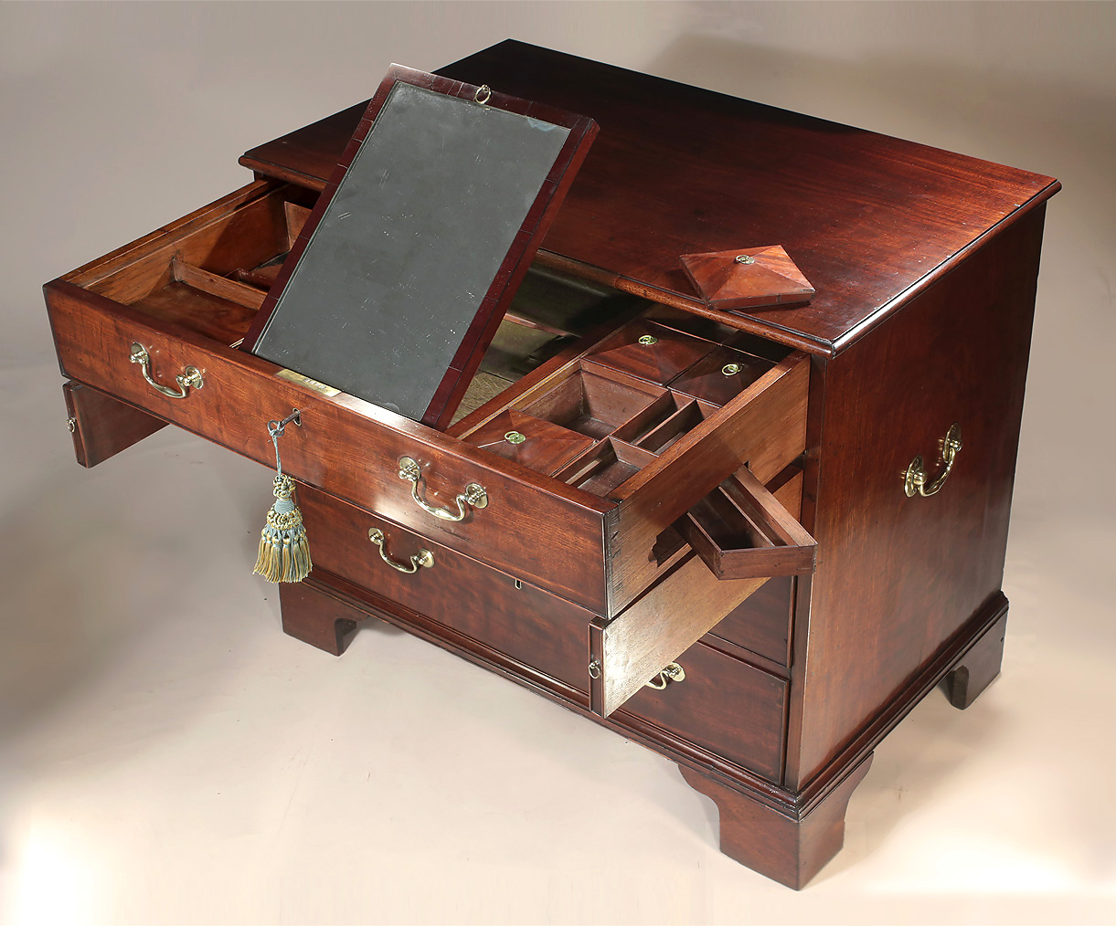 George III Diminutive Figured Mahogany Gentleman's Fitted Dressing Chest, England, c1780, fitted interior