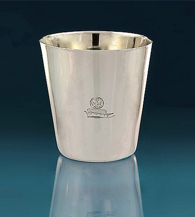Fine George III Silver Beaker, Aaron Lestourgen, 1774, Crested for Wiliam Comber Kirkby 
