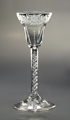 George II Engraved Pan-Topped 'Mercury Twist' Wine Glass