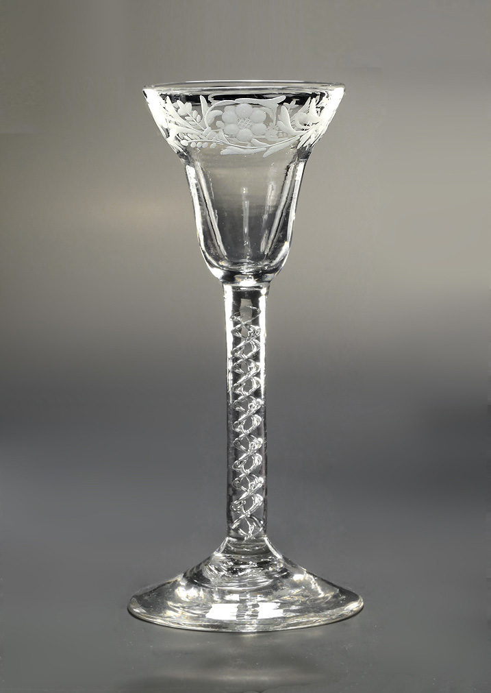 George II Engraved Pan-Topped 'Mercury Twist' Wine, England, c1750 