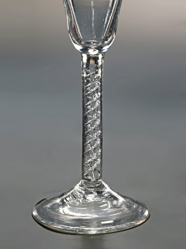 George II Engraved Pan-Topped 'Mercury Twist' Wine, England, c1750, mercury twist stem