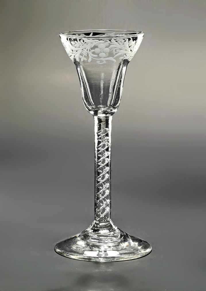 George II Engraved Pan-Topped 'Mercury Twist' Wine, England, c1750